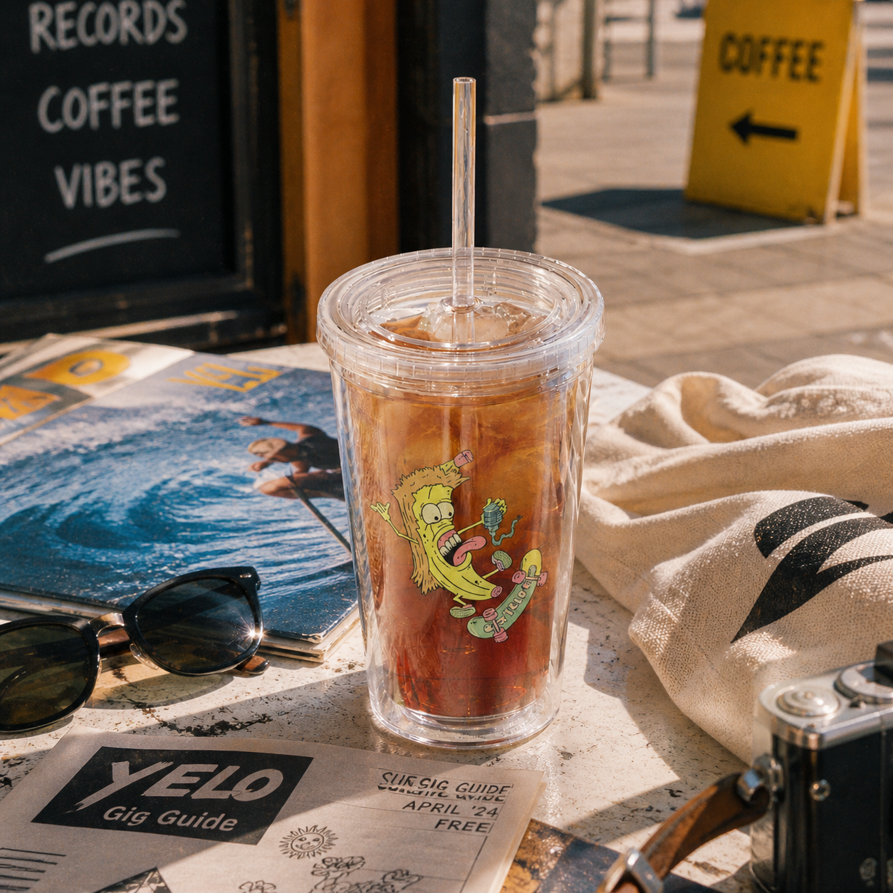punk banana iced latte cup
