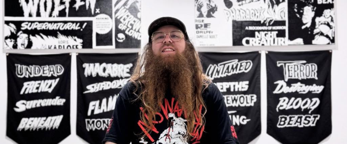 Photo of James Bourbon at Superwow Gallery in Moffat Beach.