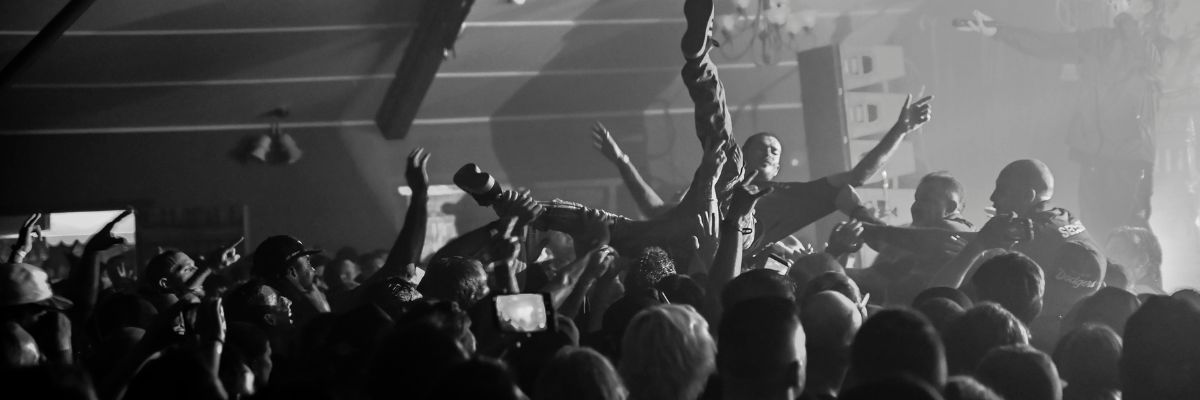 A crowdsurfer at The Shed, Banana Bender Pub.