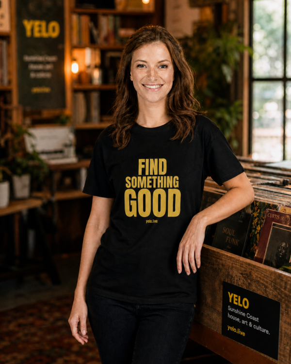 Woman in a "Find Something Good" tshirt