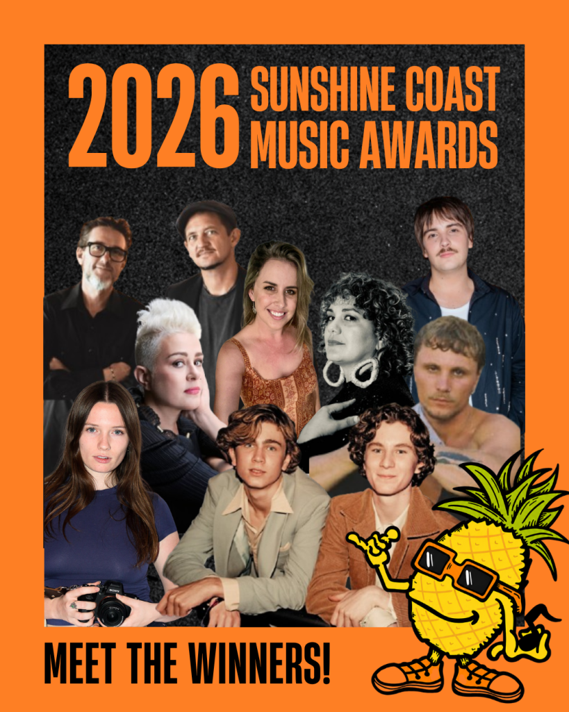 Che Burns with Xavier Rudd after winning Song of the Year at the 2026 Sunshine Coast Music Awards.