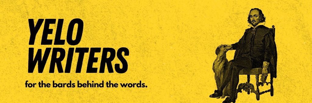 "YELO writers" banner: yellow background, black text.