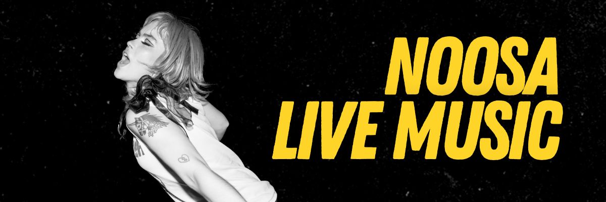 Noosa live music banner featuring a performer photographed by Marc Roberts