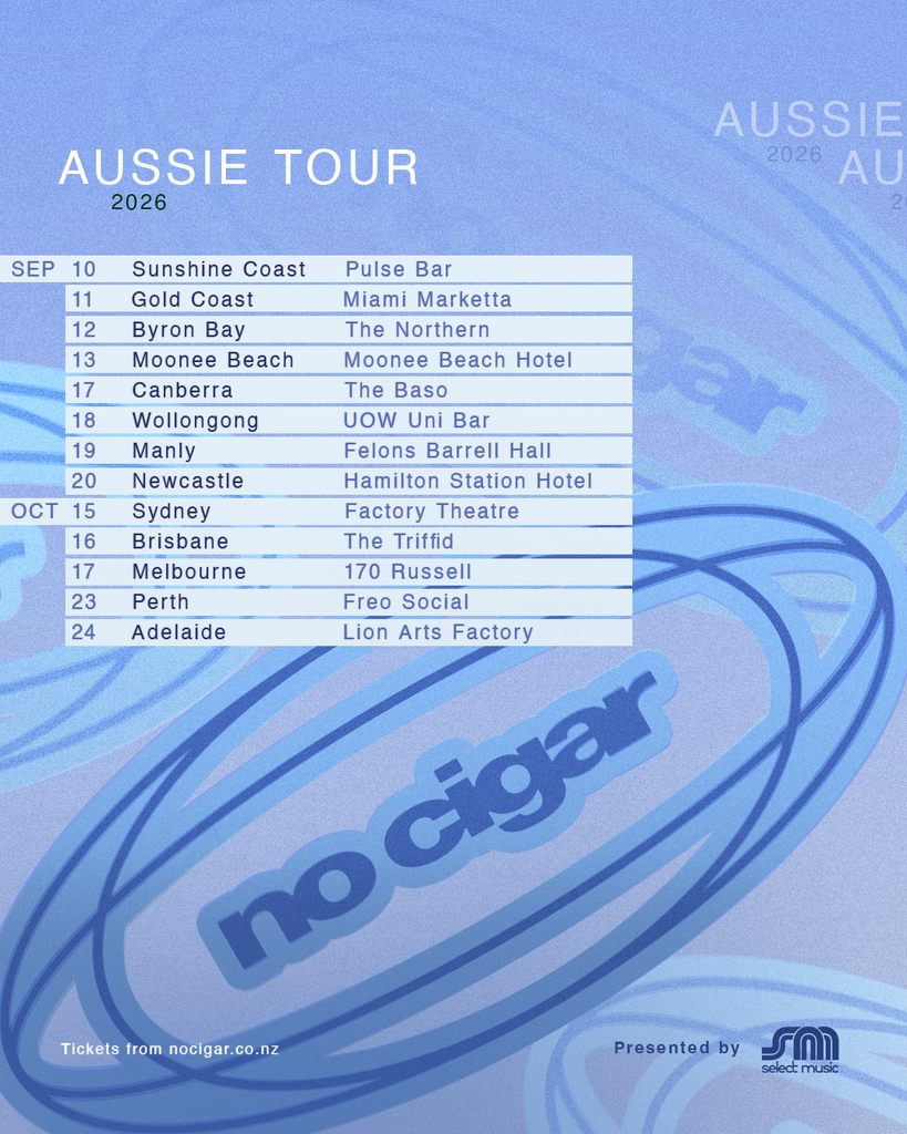 NO CIGAR 2026 Australian tour poster with September and October dates across Australia.