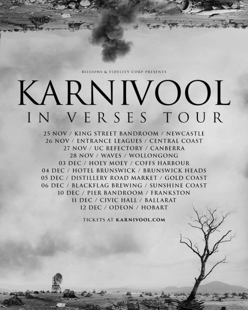 Karnivool In Verses Tour poster listing Blackflag Brewing, Sunshine Coast, on December 6.
