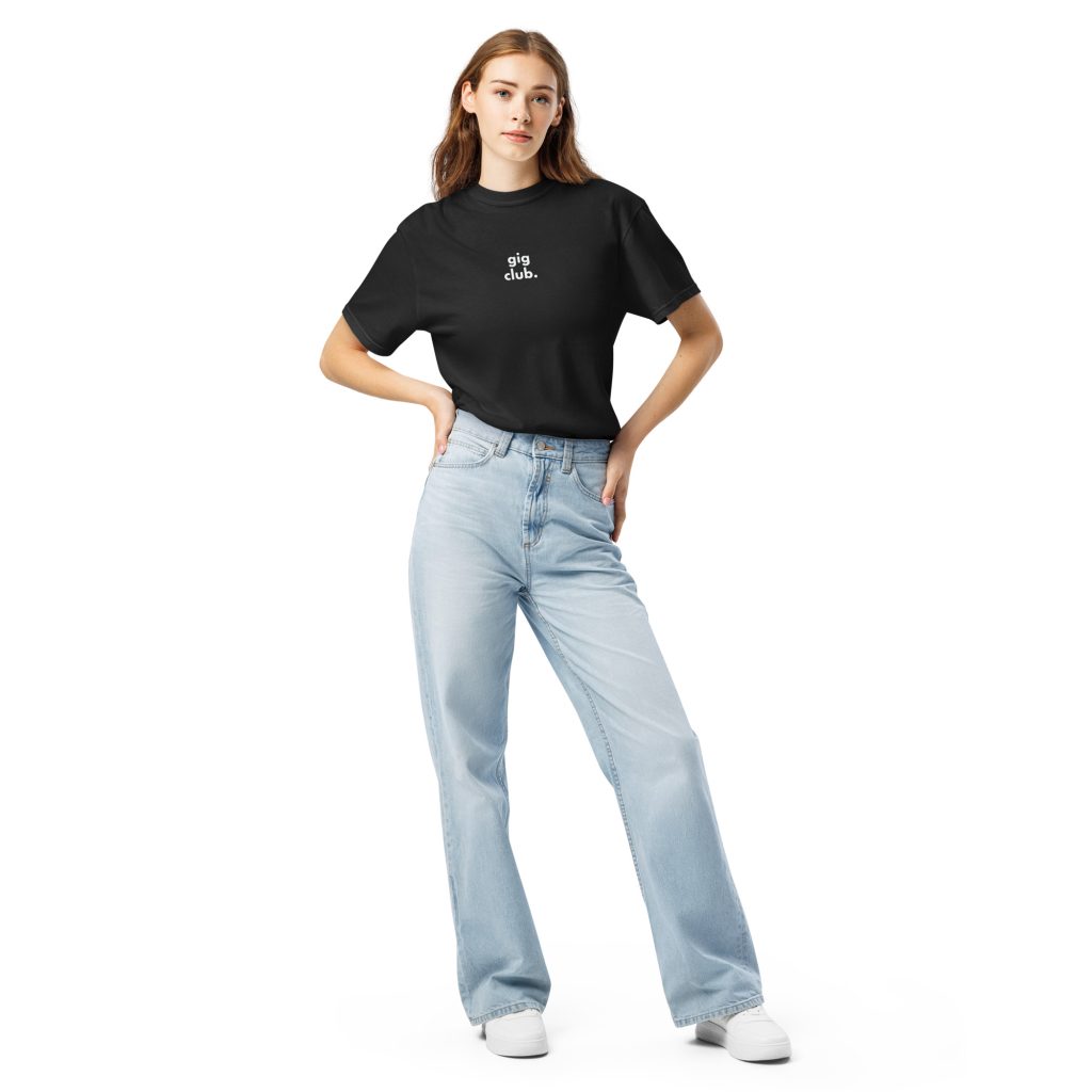 Black GIG CLUB heavyweight tee for music lovers and gig culture